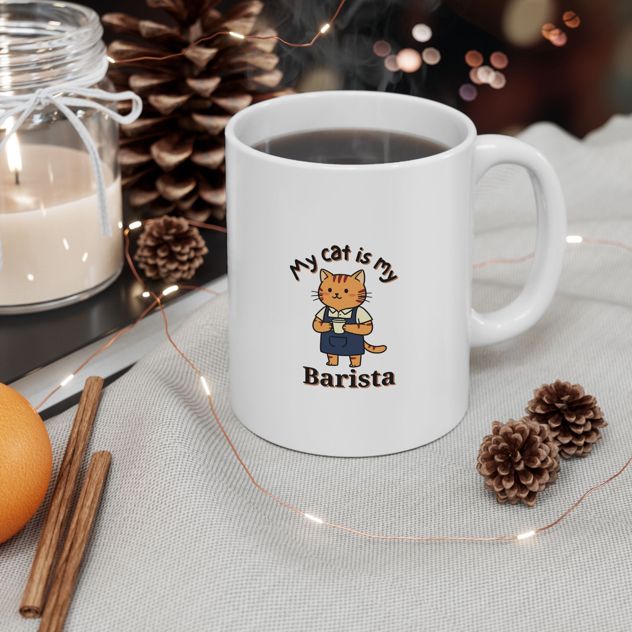 Ceramic Coffee Mug – "My Cat is My Barista" | Funny Cat Lover Gift, Cute Pet Owner Cup, Cat-Themed Drinkware