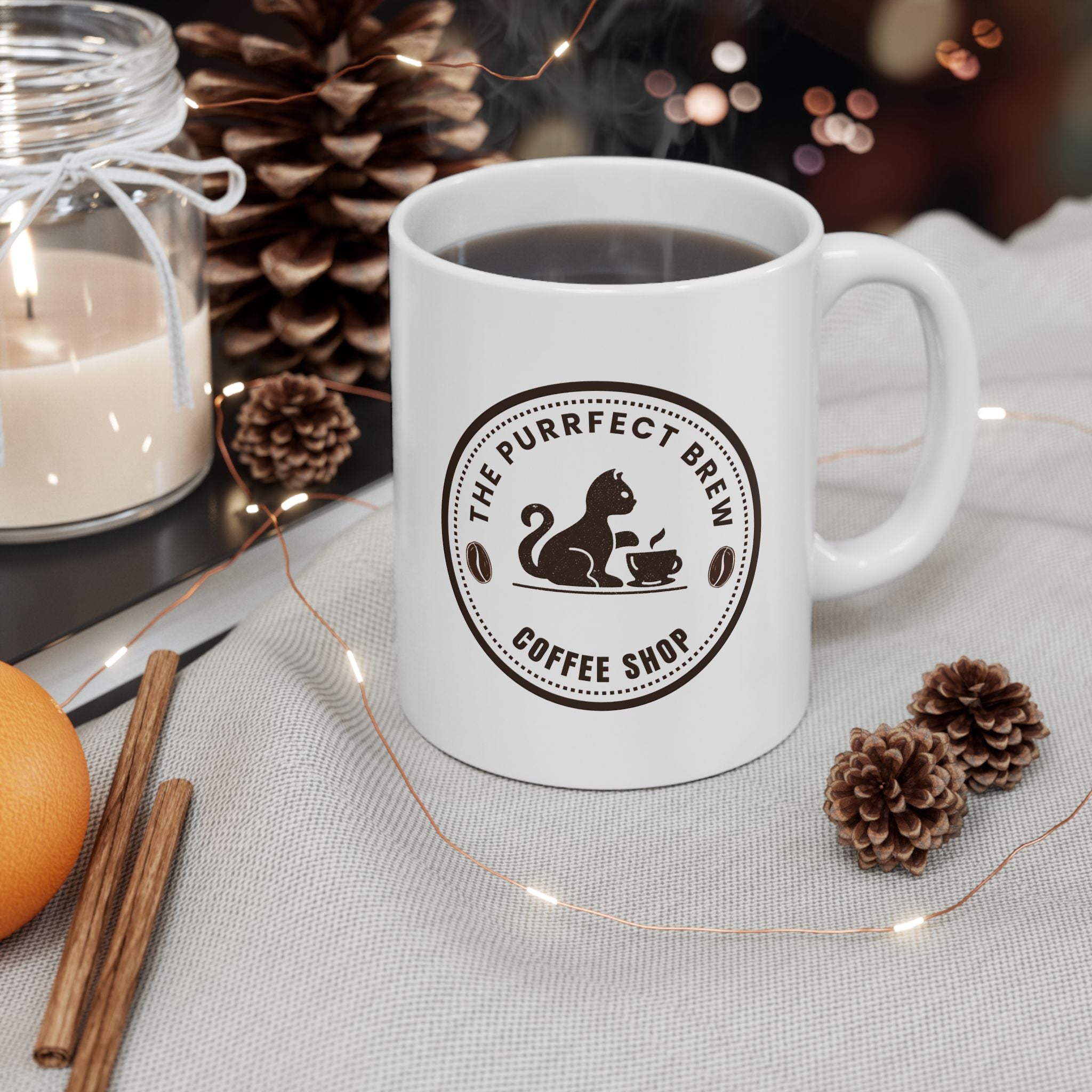 The Purrfect Brew Coffee Shop Ceramic Mug