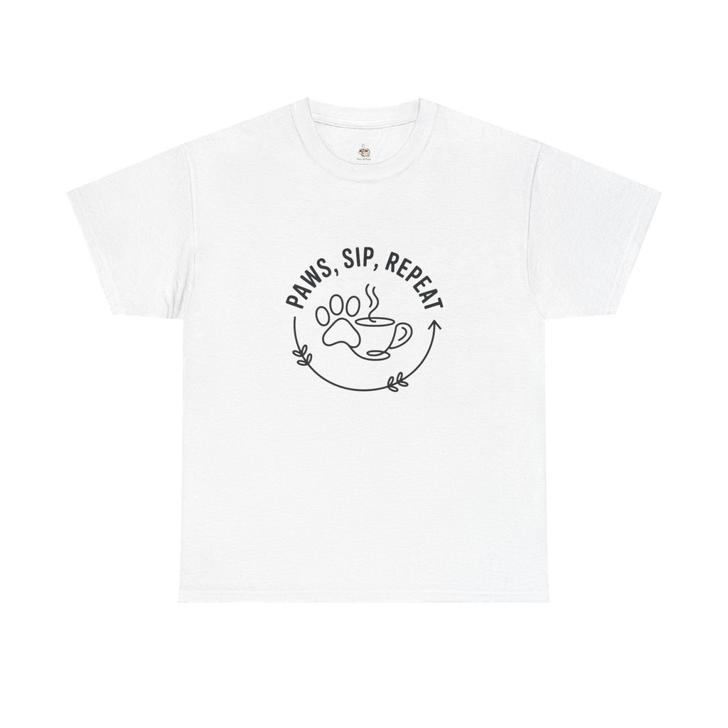 Paws, Sip, Repeat Unisex Tee - Gift for Cat Lovers and Coffee Enthusiasts