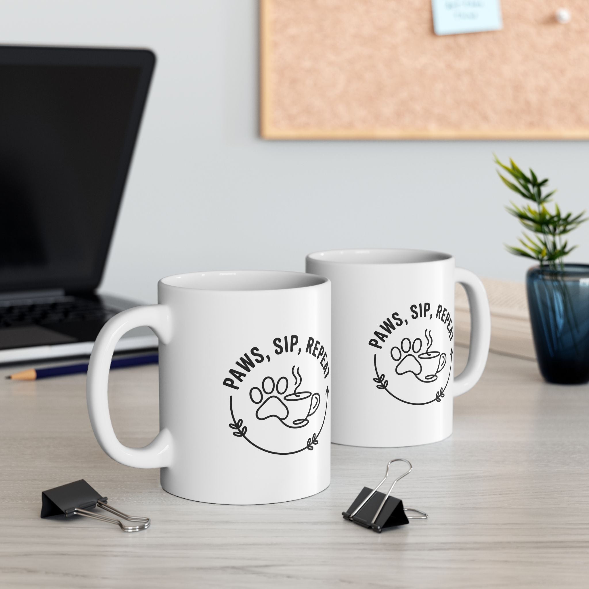 Paws, Sip, Repeat Ceramic white Mug