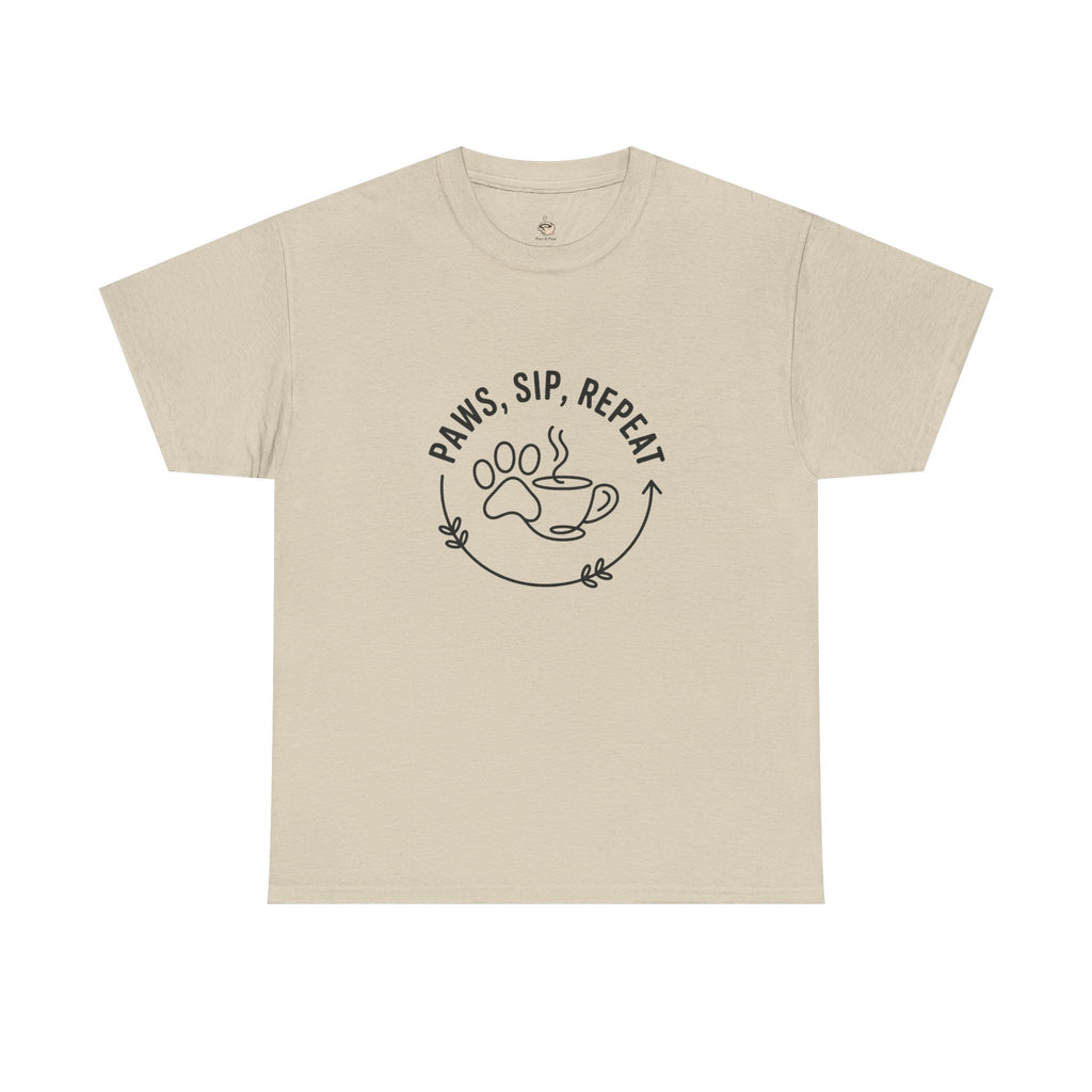 Paws, Sip, Repeat Unisex Tee - Gift for Cat Lovers and Coffee Enthusiasts