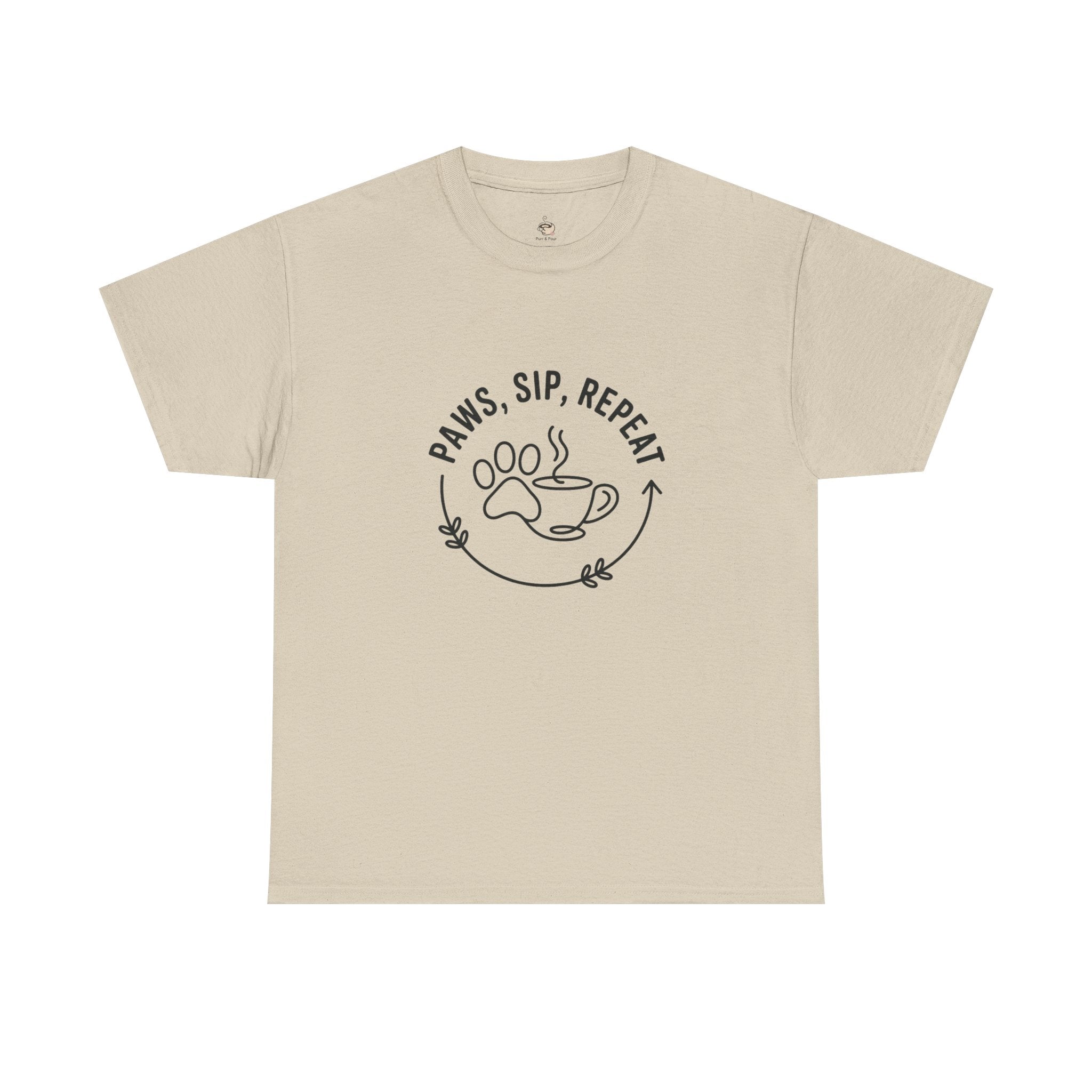 Paws, Sip, Repeat Unisex Tee - Gift for Cat Lovers and Coffee Enthusiasts