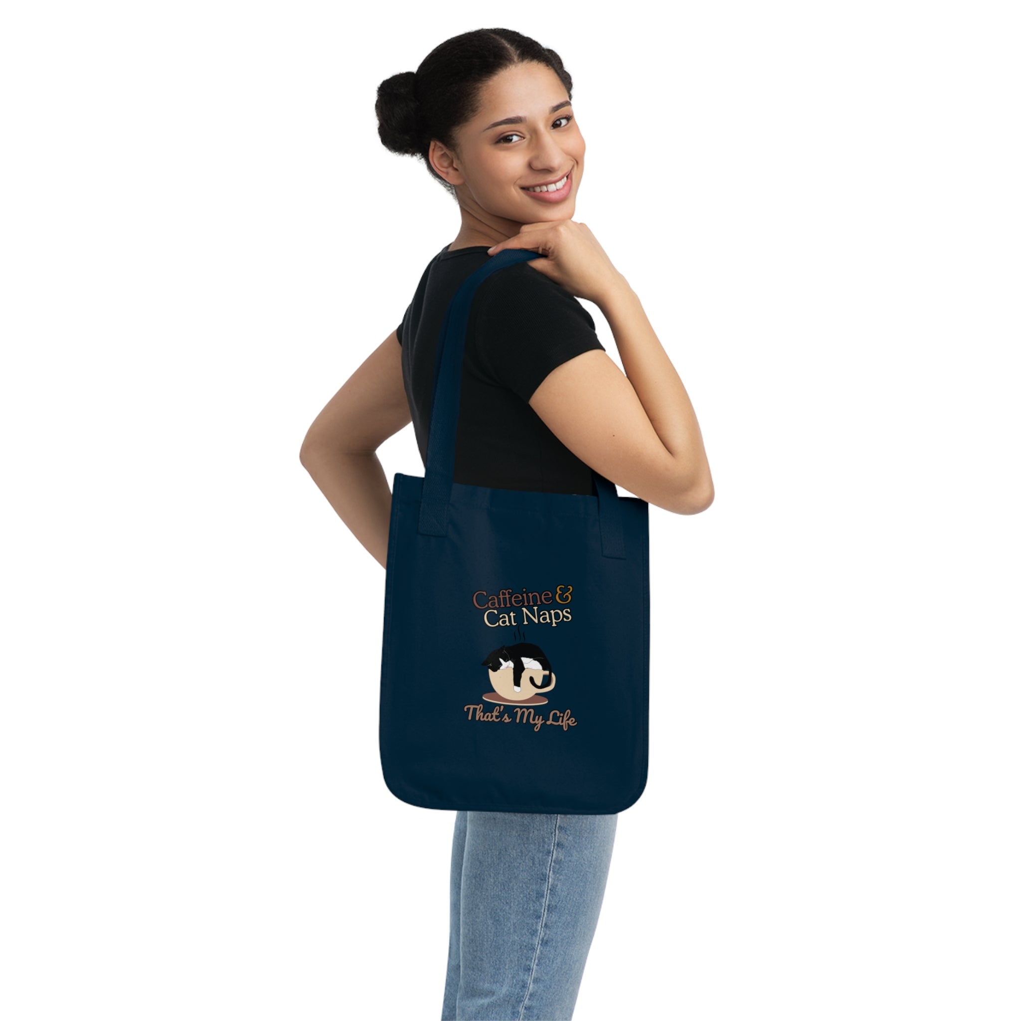 Organic Canvas Tote Bag - Coffee Lover Cat Parent Design