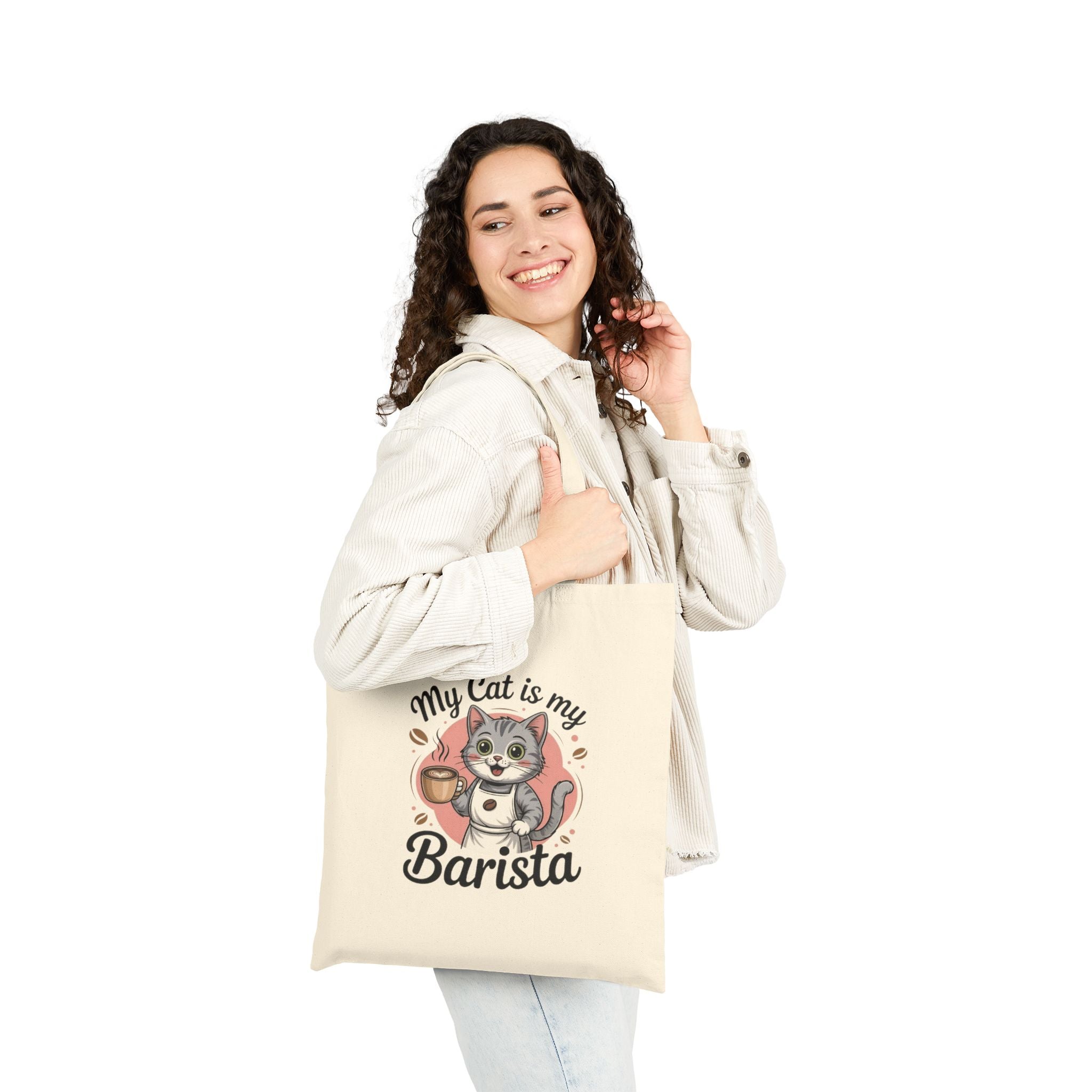 Canvas Tote — "My Cat Is My Barista" Cute Cat Coffee Tote Bag