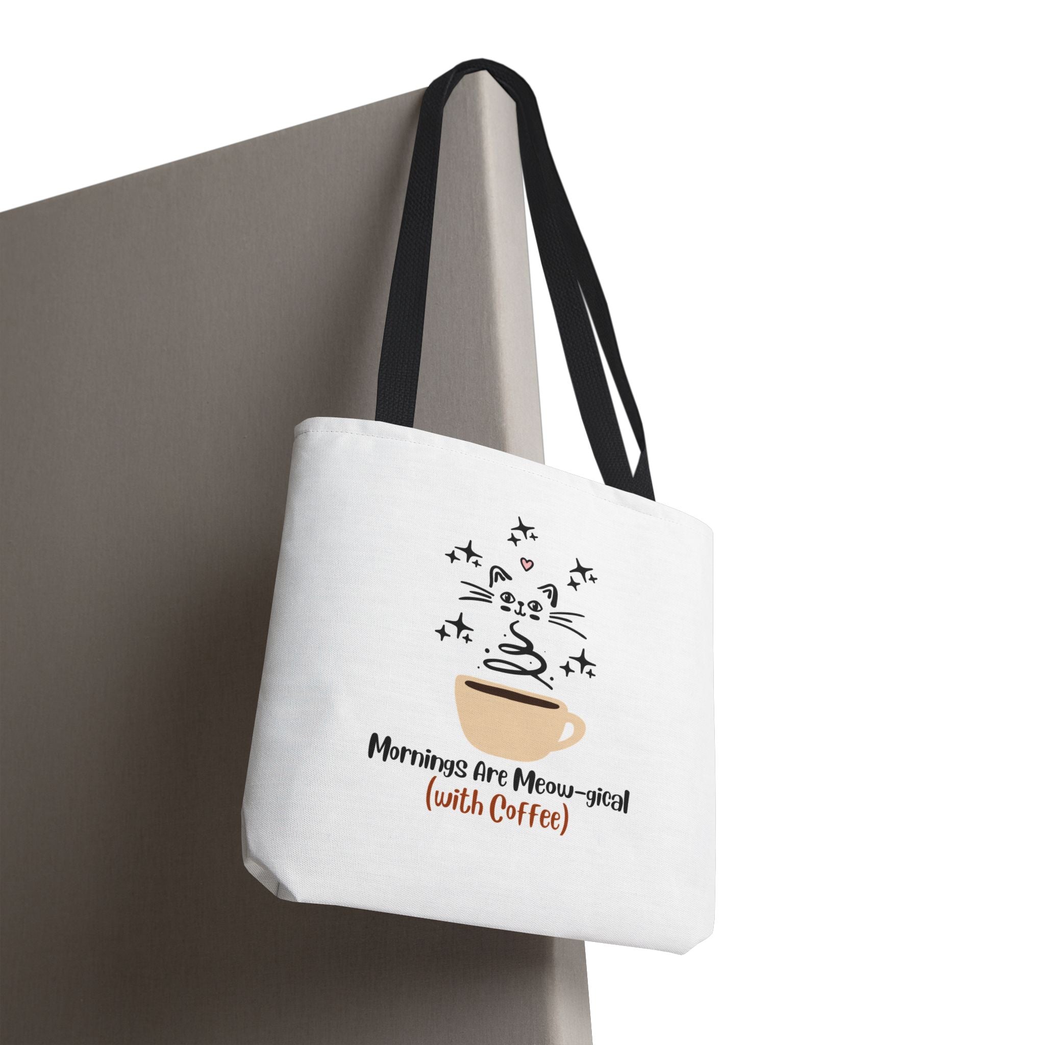 Cat & Coffee Tote Bag — "Mornings Are Meow-gical (With Coffee)" Cute Cat Lover Grocery Tote
