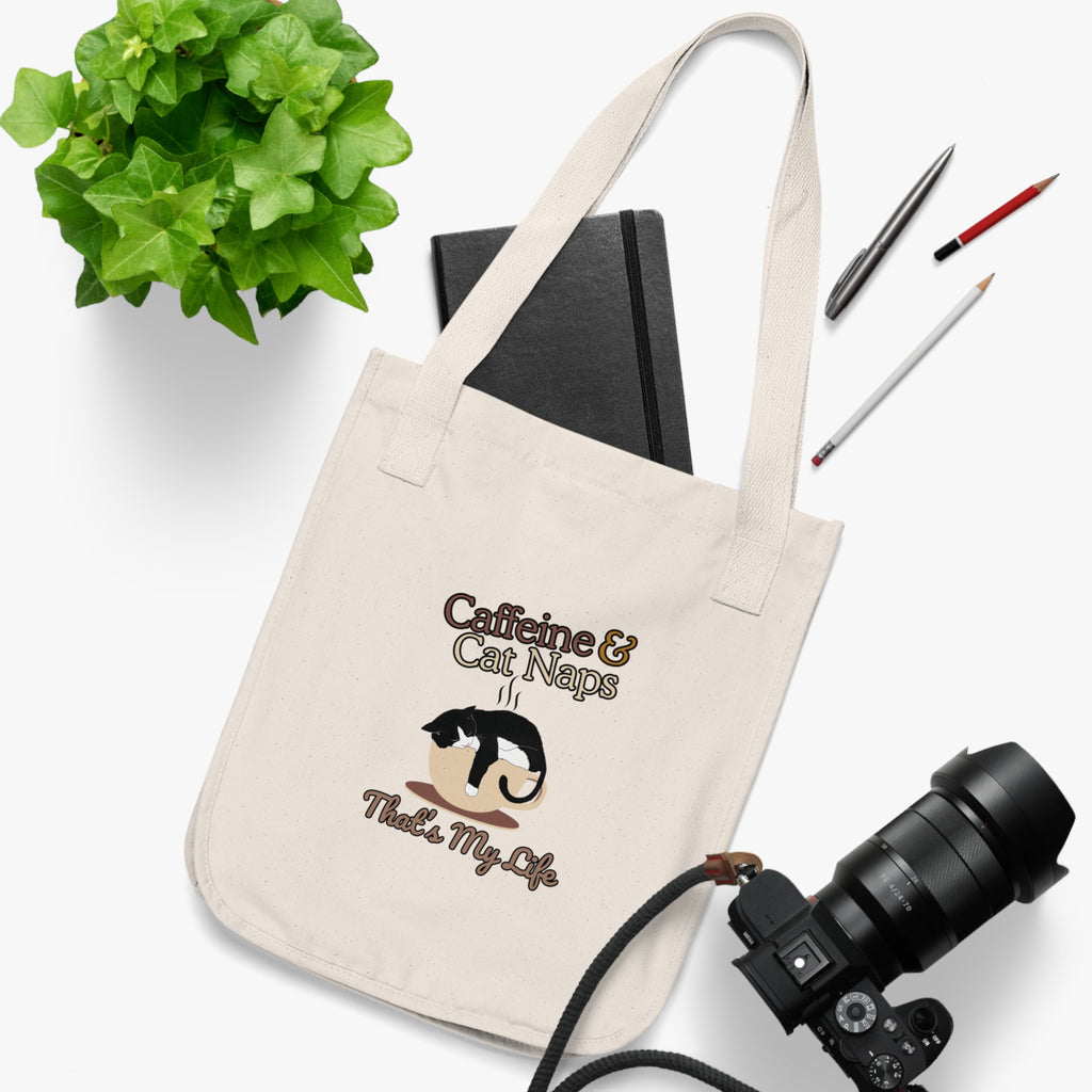 Organic Canvas Tote Bag - Coffee Lover Cat Parent Design