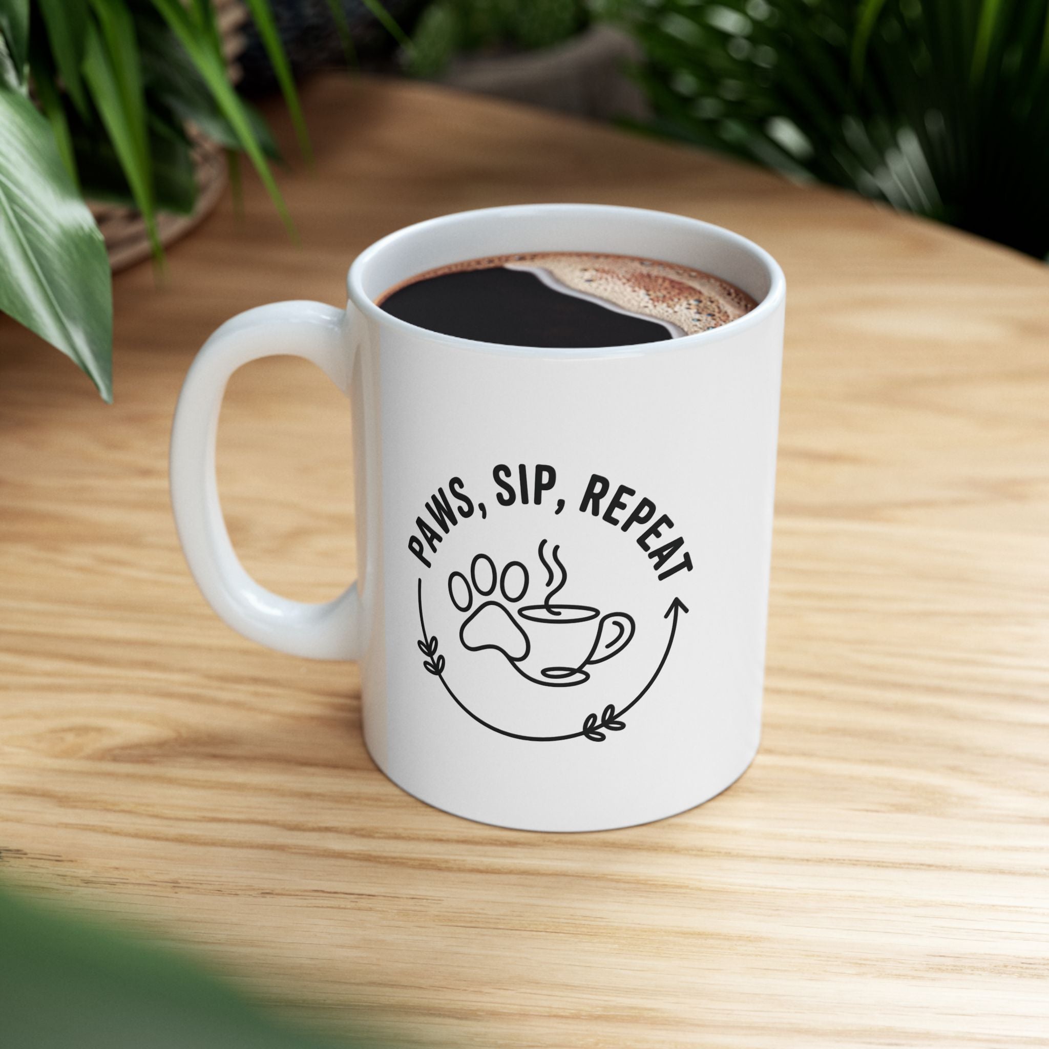 Paws, Sip, Repeat Ceramic white Mug
