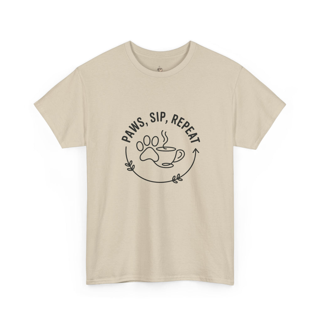 Paws, Sip, Repeat Unisex Tee - Gift for Cat Lovers and Coffee Enthusiasts