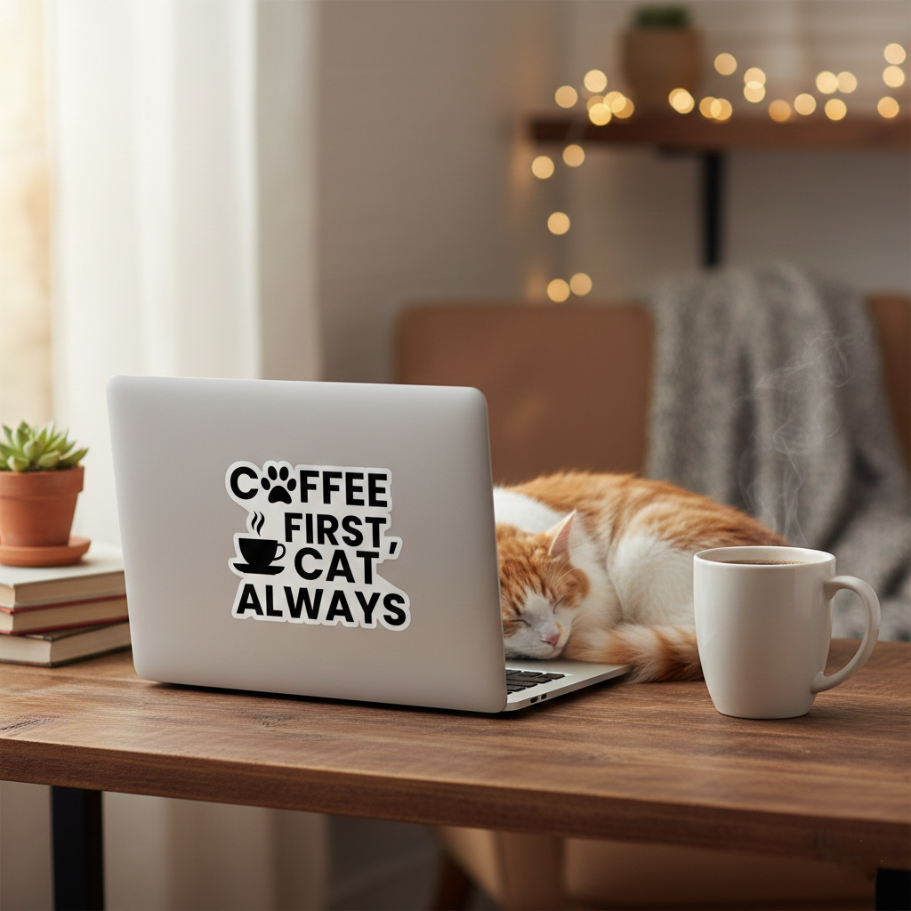 Coffee First, Cat Always  Sticker