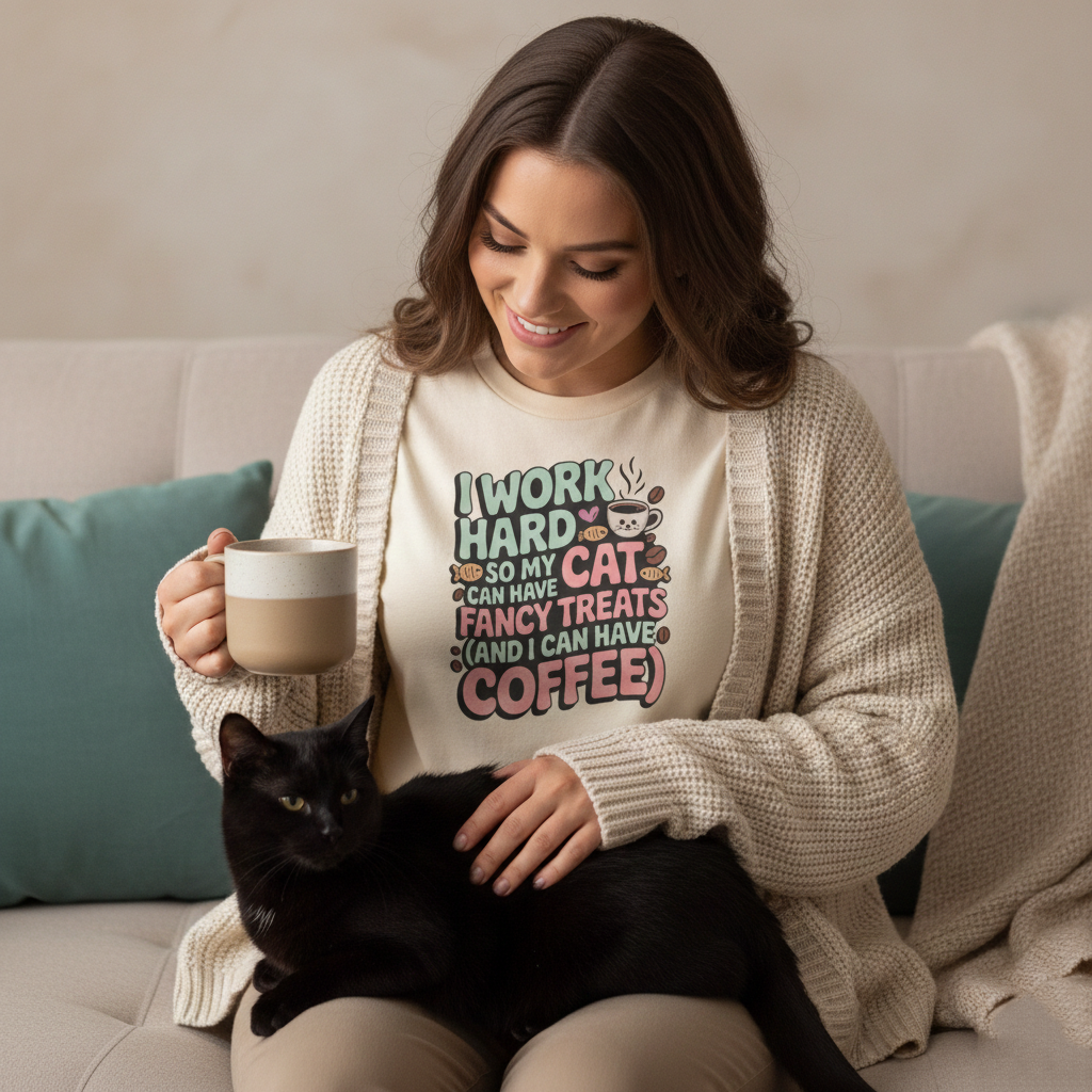 I work hard so my cat can have fancy treats T-Shirt
