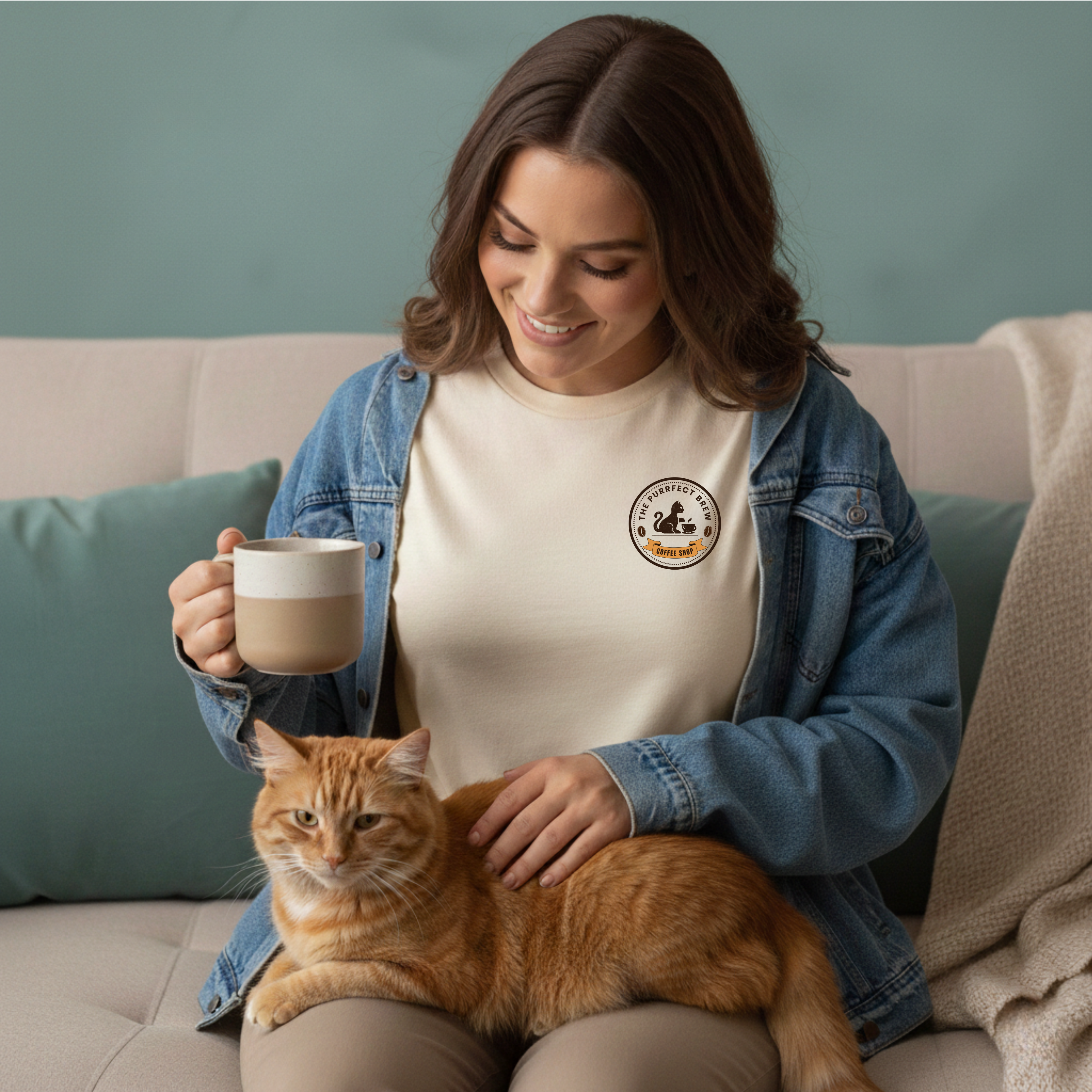 Purrfect Brew Coffee Shop Logo T-Shirt
