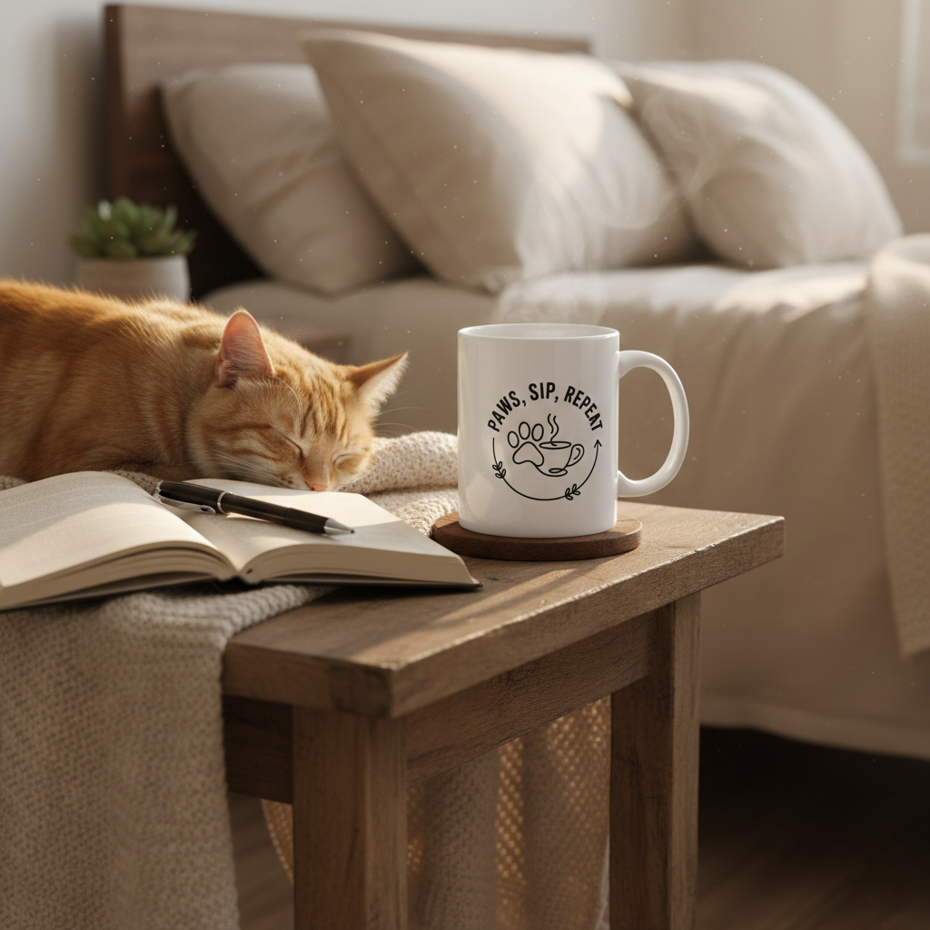 Paws, Sip, Repeat Ceramic white Mug