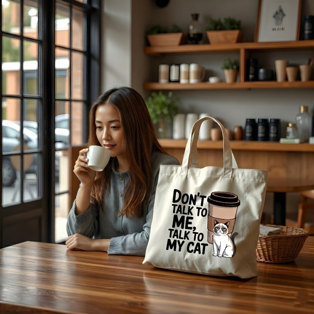 Don't Talk to Me, Talk to My Cat Canvas Tote Bag