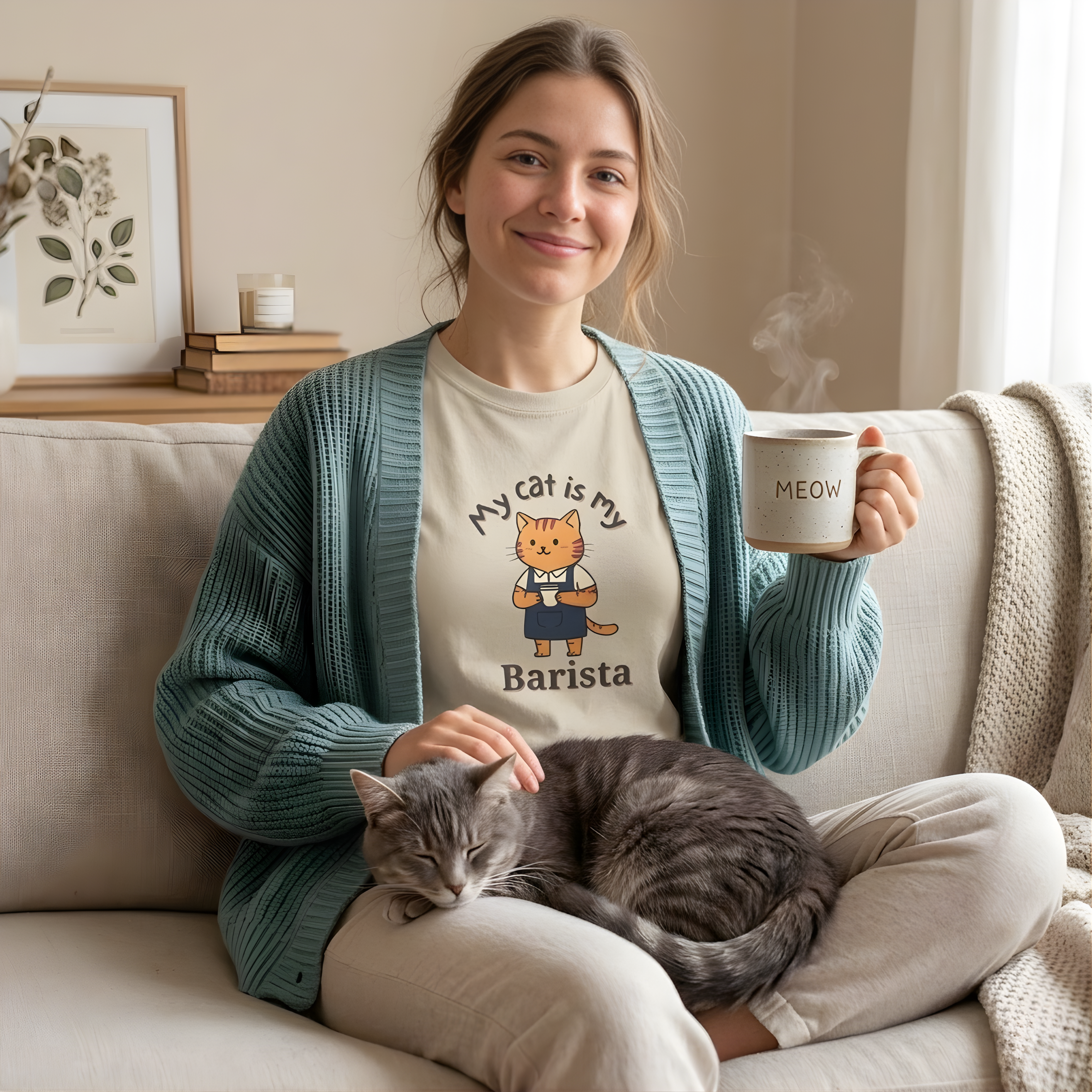 Cat Barista T-Shirt — "My Cat Is My Barista" Cute Coffee Cat Tee