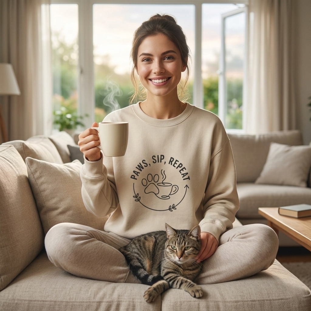 Paws, Sip, Repeat Crewneck Sweatshirt