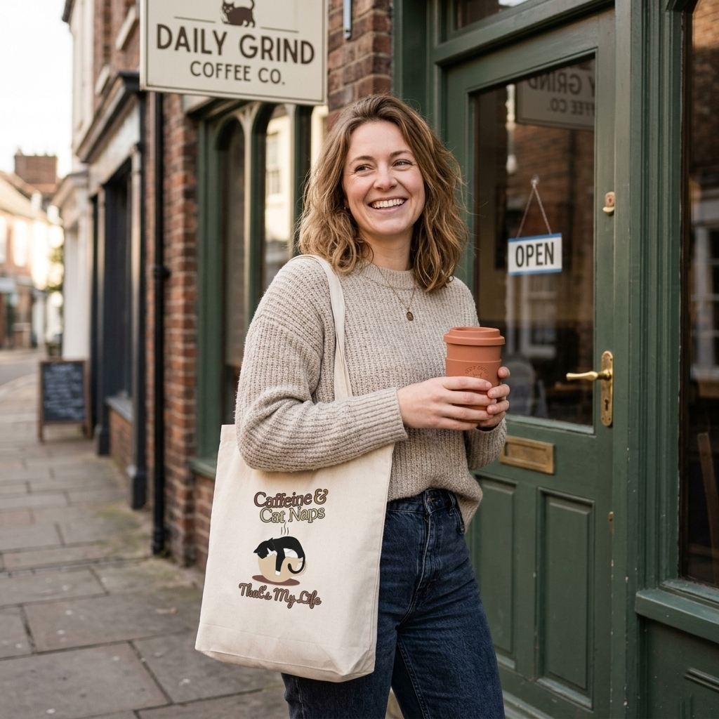 Caffeine & Cat Naps That’s My Life  Organic Canvas Tote Bag