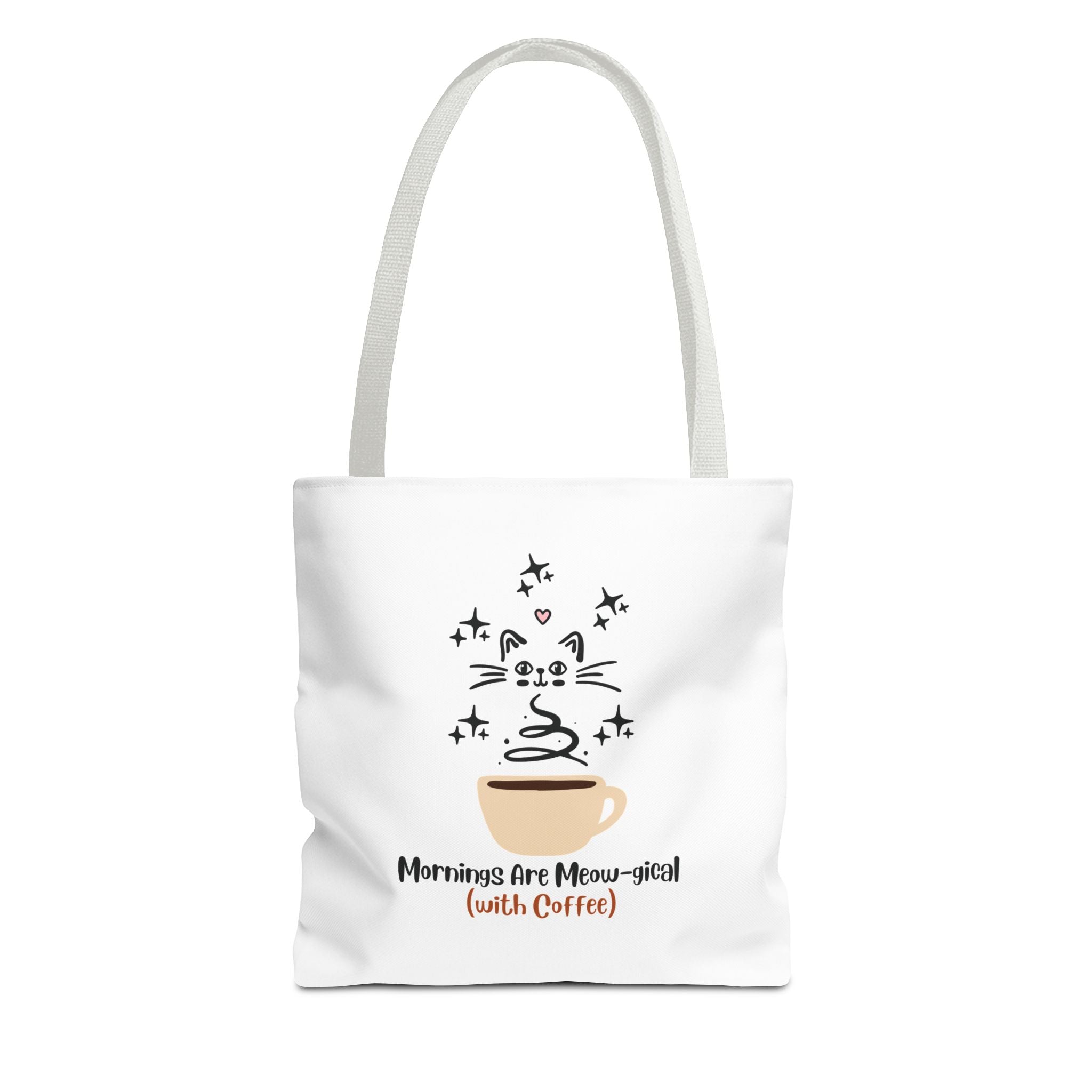 Cat & Coffee Tote Bag — "Mornings Are Meow-gical (With Coffee)" Cute Cat Lover Grocery Tote