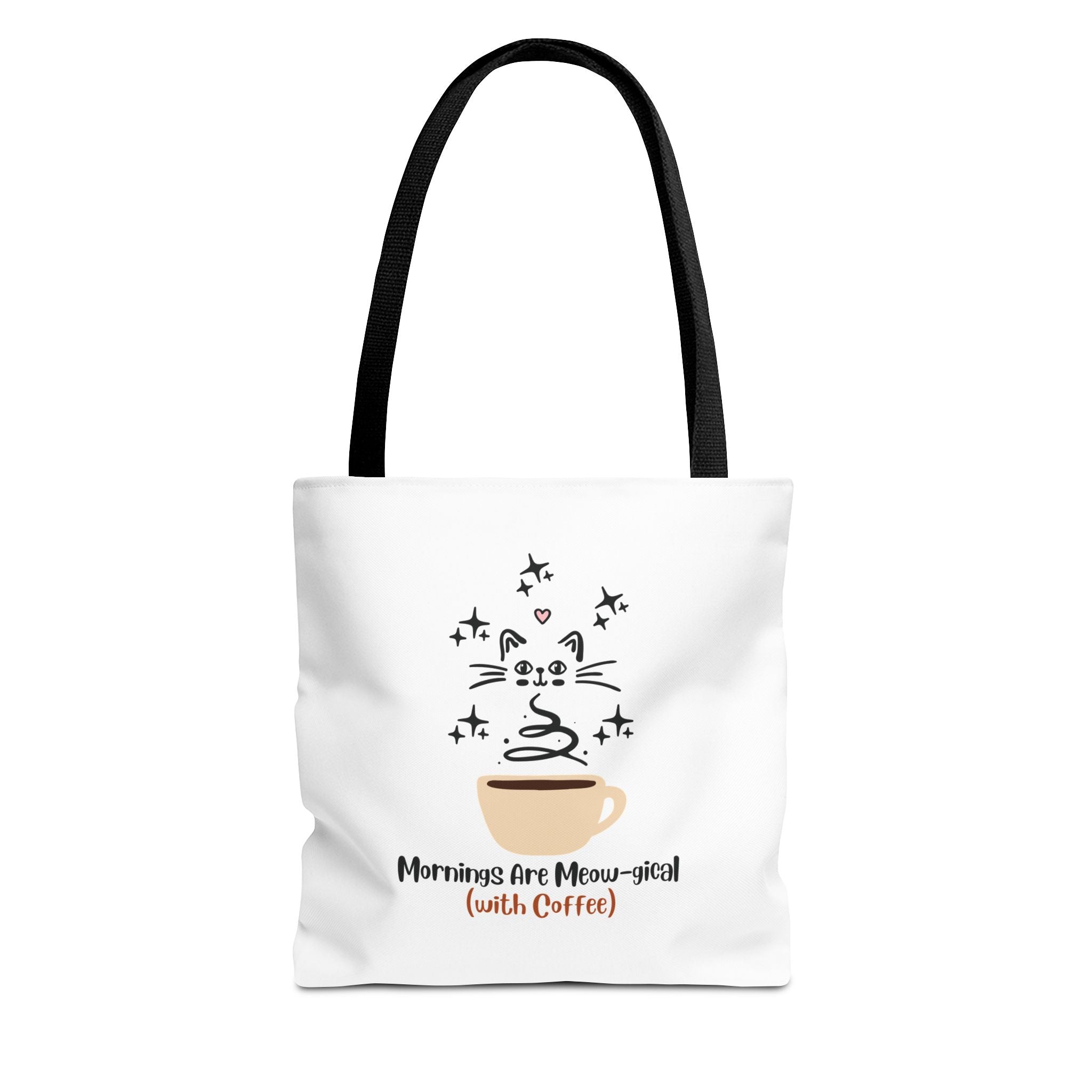 Cat & Coffee Tote Bag — "Mornings Are Meow-gical (With Coffee)" Cute Cat Lover Grocery Tote