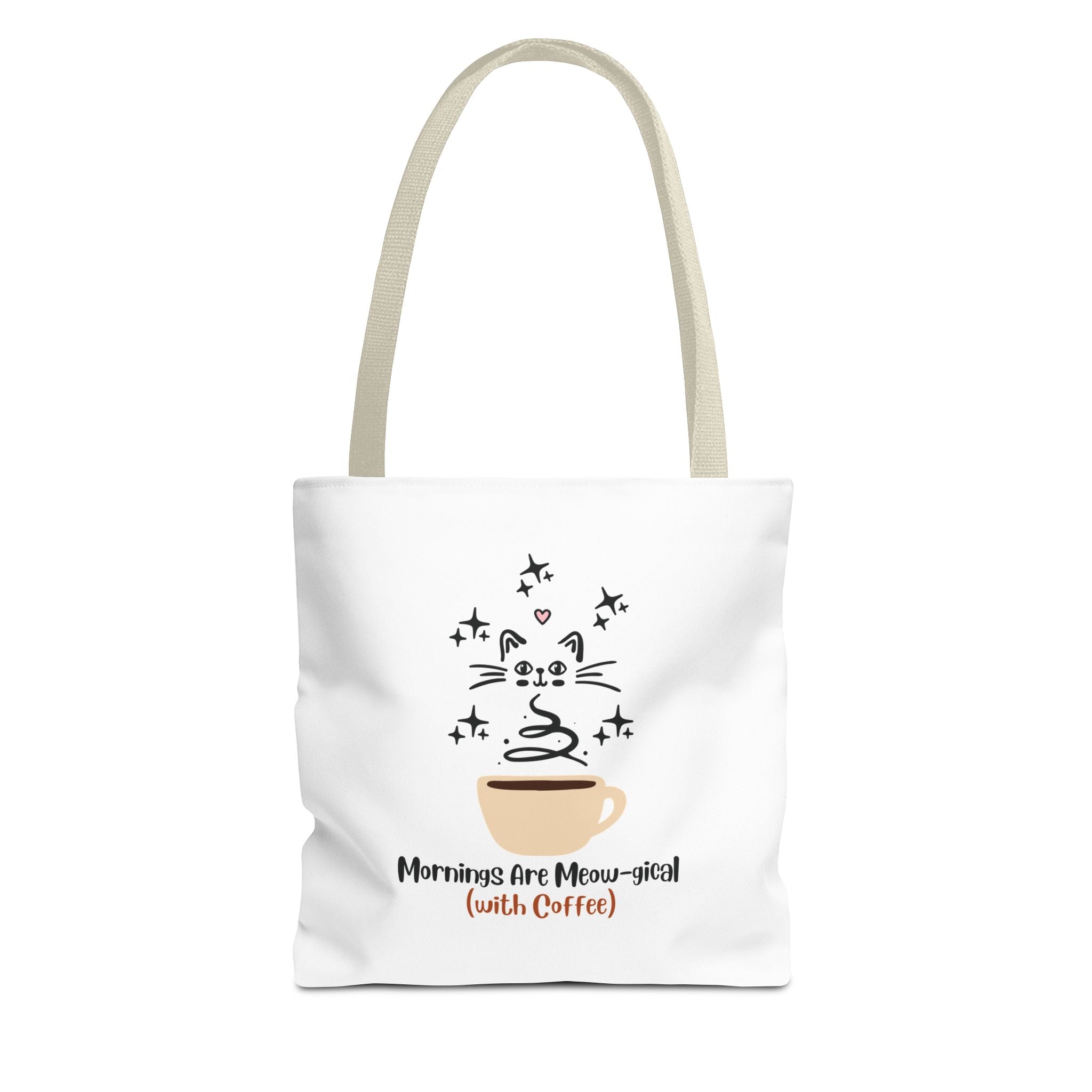 Cat & Coffee Tote Bag — "Mornings Are Meow-gical (With Coffee)" Cute Cat Lover Grocery Tote