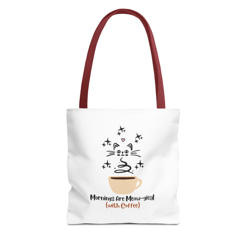 Cat & Coffee Tote Bag — "Mornings Are Meow-gical (With Coffee)" Cute Cat Lover Grocery Tote