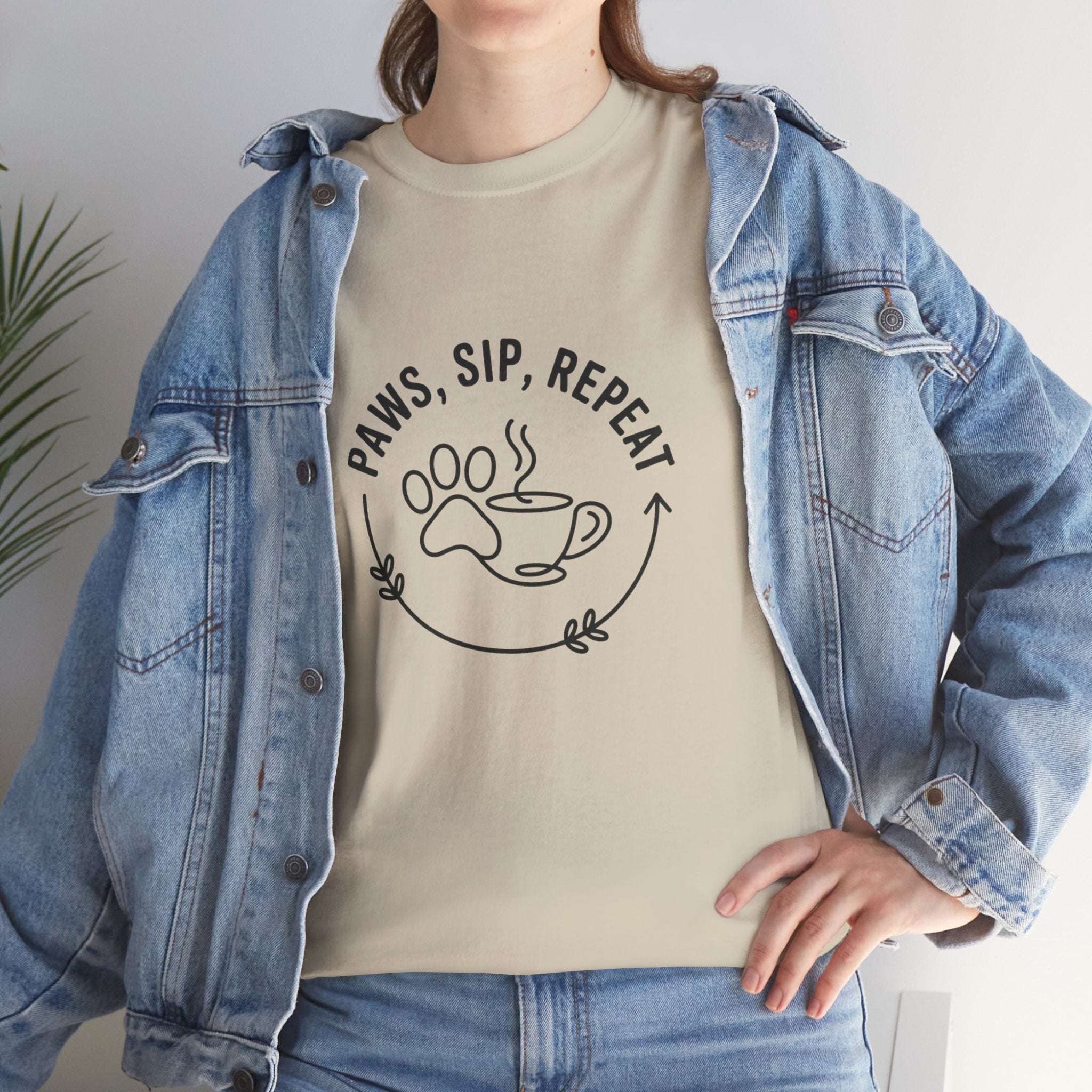 Paws, Sip, Repeat Unisex Tee - Gift for Cat Lovers and Coffee Enthusiasts