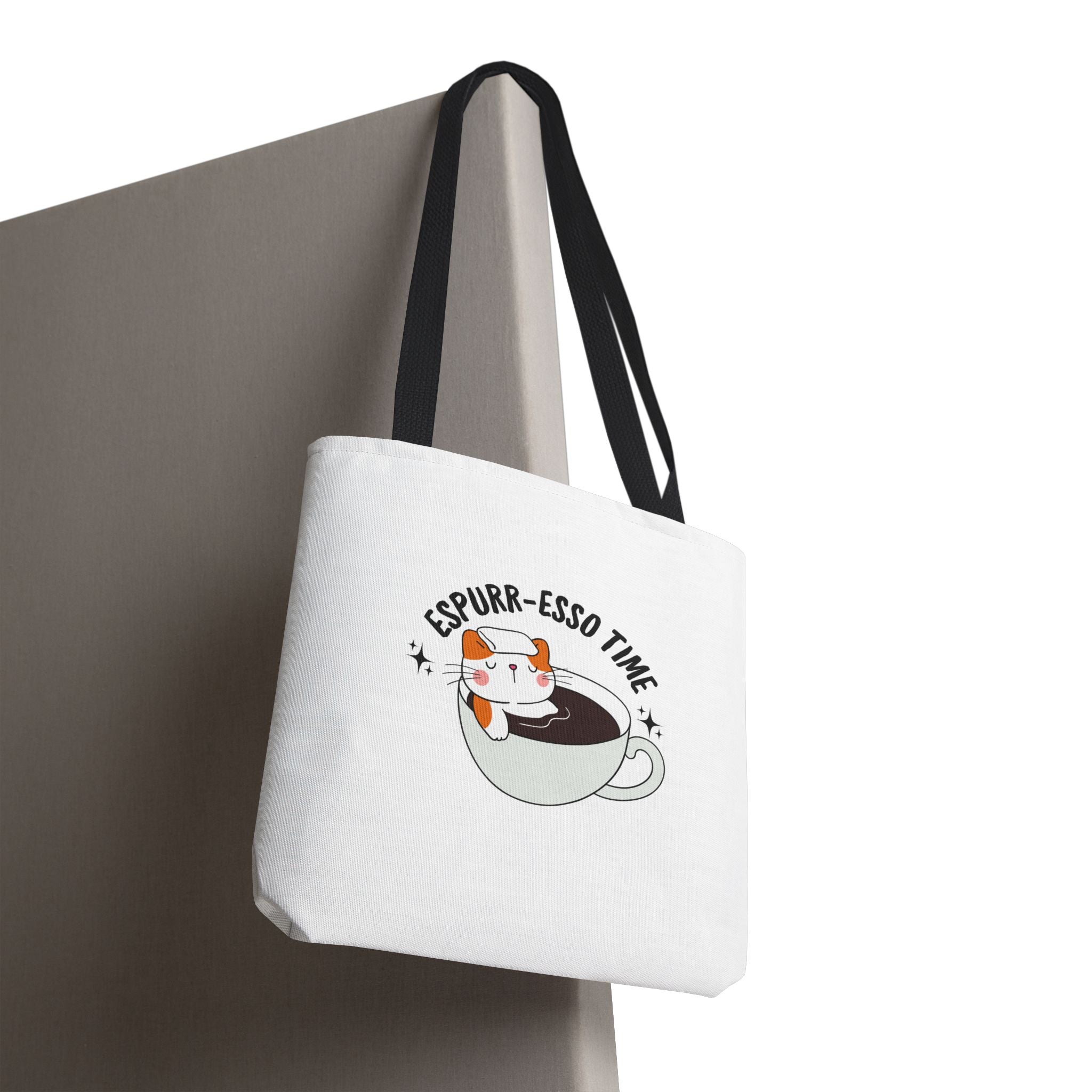 Espurr-Esso Tote Bag - AOP Tote, Animal-themed Accessories, Gift for Pet Owners/Coffee lovers