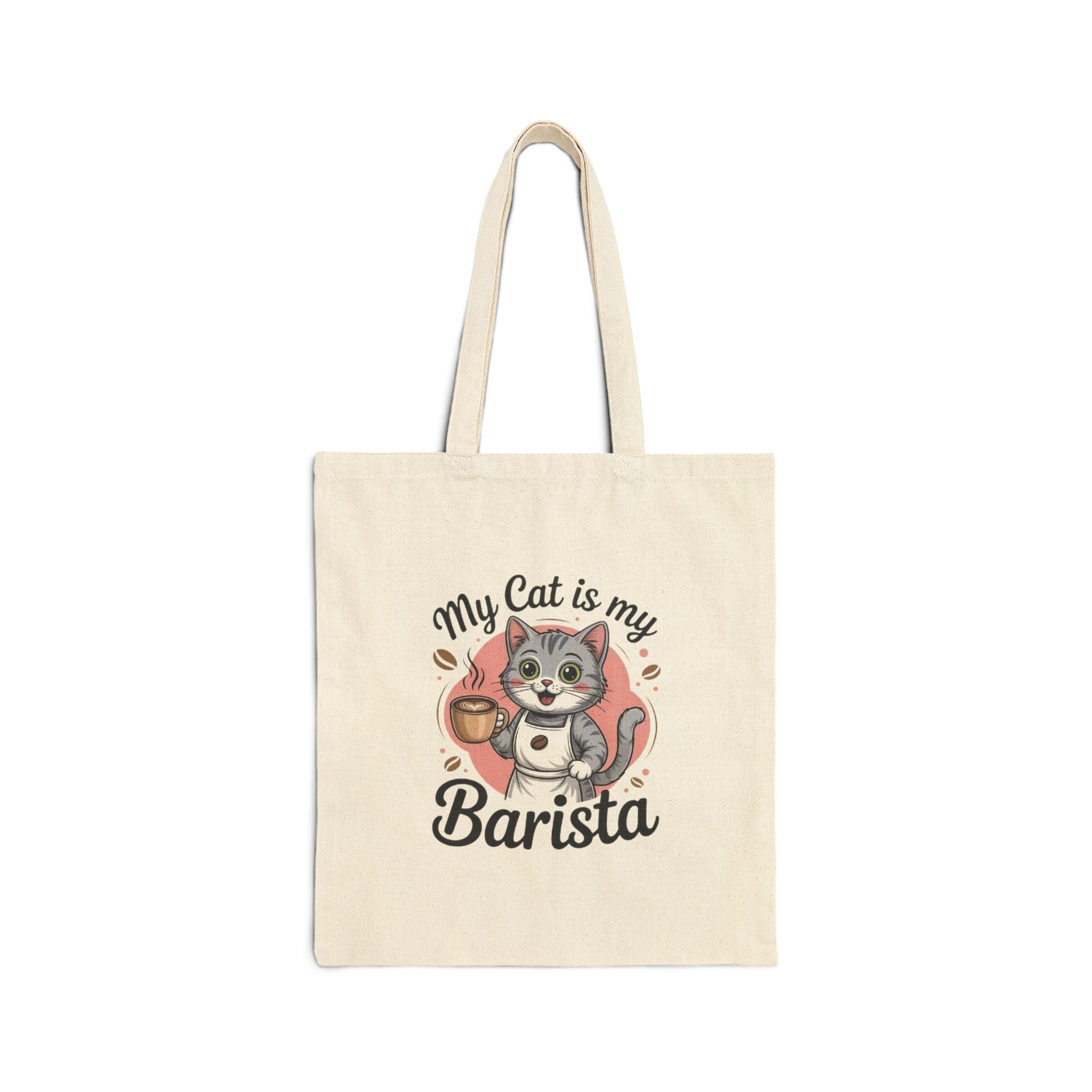 Canvas Tote — "My Cat Is My Barista" Cute Cat Coffee Tote Bag