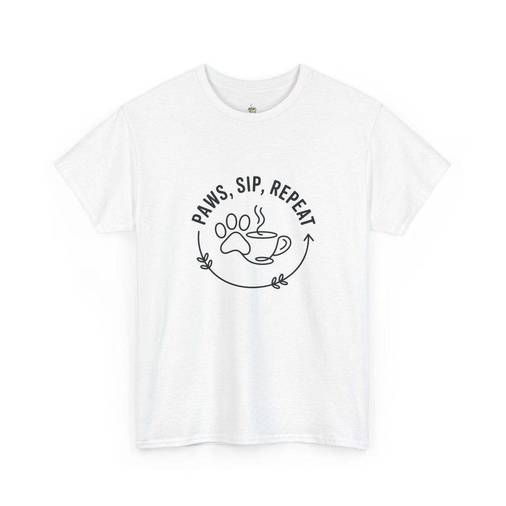 Paws, Sip, Repeat Unisex Tee - Gift for Cat Lovers and Coffee Enthusiasts