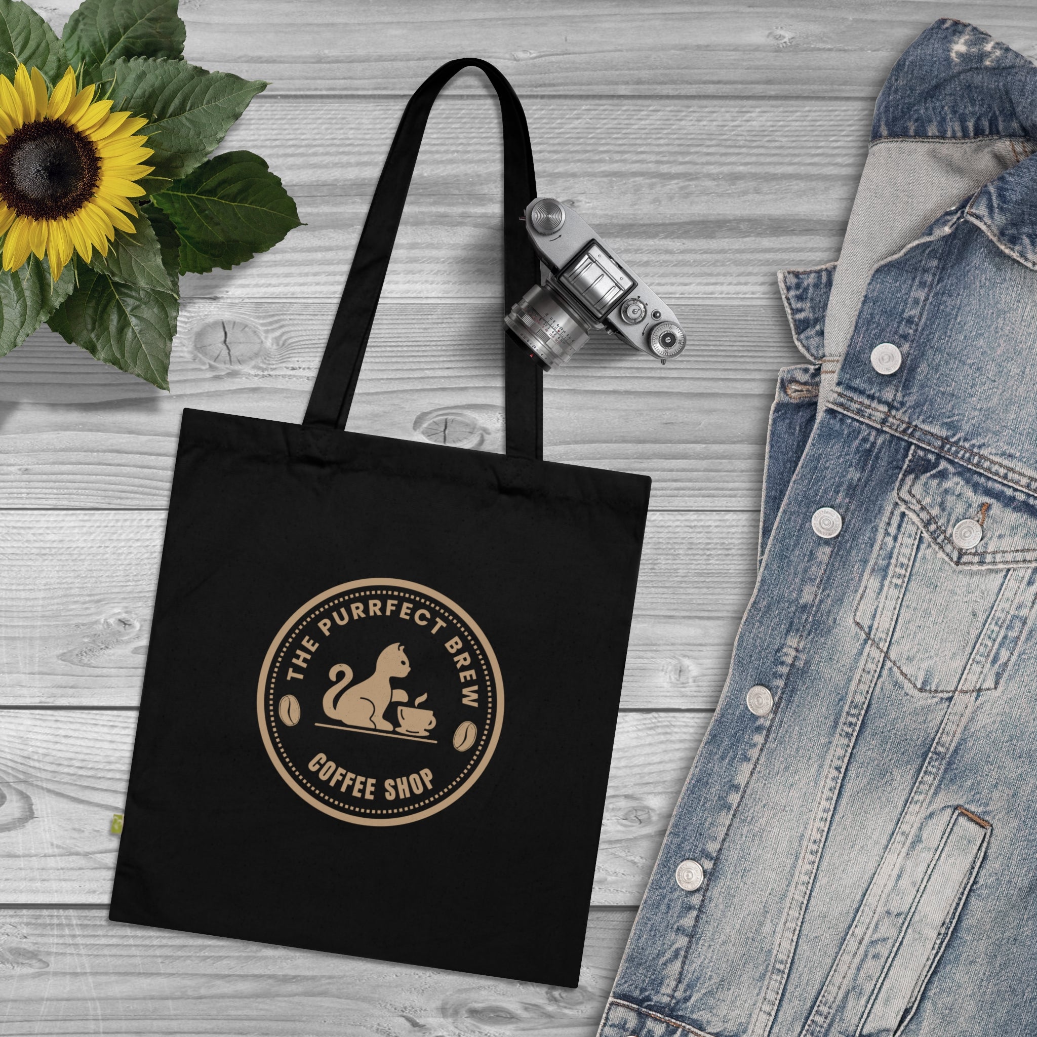 The Purrfect Brew Coffee Shop Organic Tote Bag