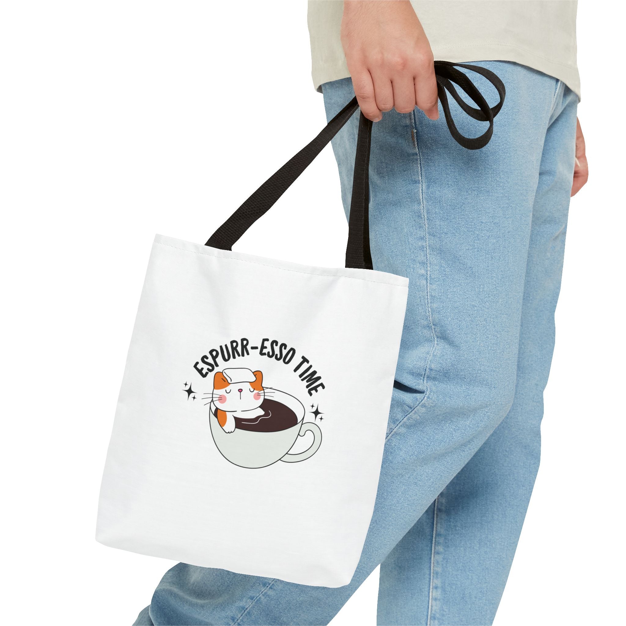Espurr-Esso Tote Bag - AOP Tote, Animal-themed Accessories, Gift for Pet Owners/Coffee lovers